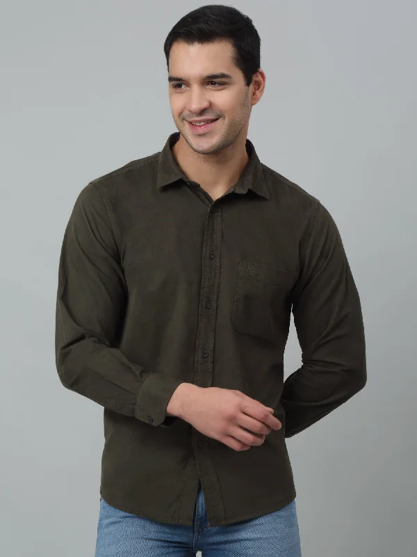 Men's Essential Dress Shirts for Everyday WearMen's Olive   Casual Plain Corduroy Full Sleeve Shirt