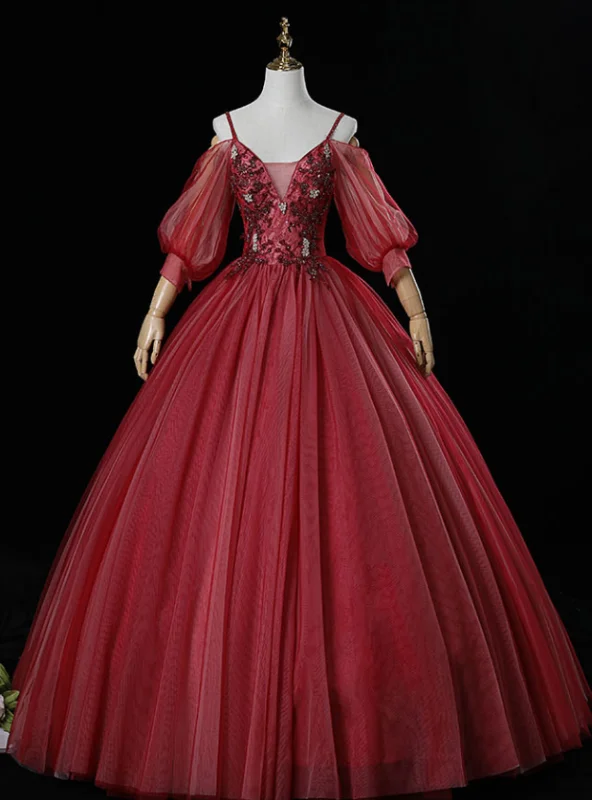 Bridesmaid DressAlways Remember Wearing Burgundy Ball Gown Tulle Spagehtti Straps Short Sleeve Quinceanera Dresses Bridesmaid DressAlways Remember Wearing Burgundy Ball Gown Tulle Spagehtti Straps Short Sleeve Quinceanera Dresses