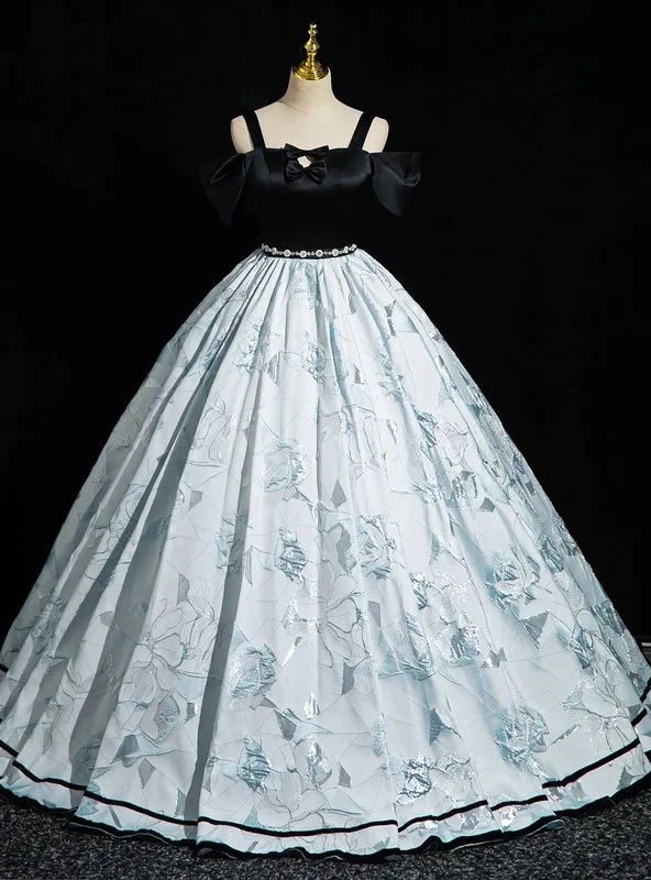 women's evening dressesBlack Satin Bow Straps Quinceanera Dress