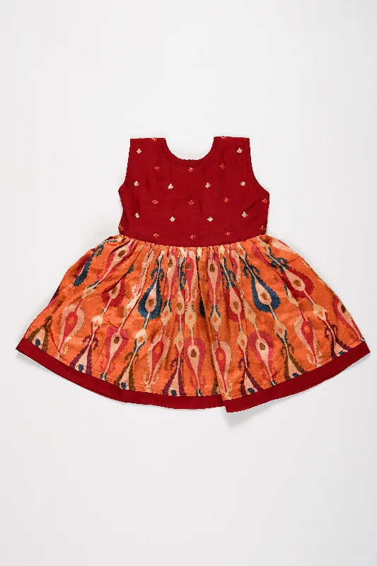 Fit-And-Flare DressCharming Girls Chanderi Cotton Party Frock - Floral and Ethnic Print