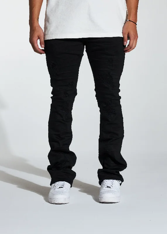 Elegant Men's JeansArch Stacked Flare Denim (Black)