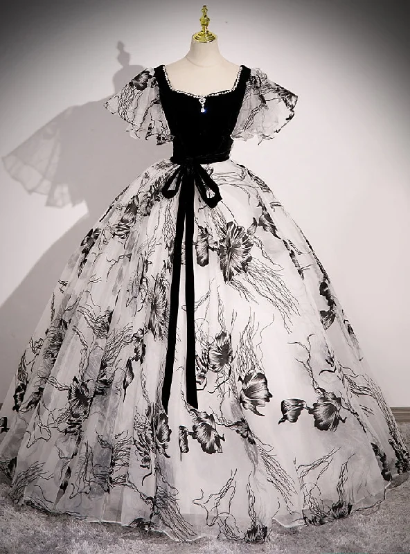 women's casual dressesBlack Print Velvet Square Quinceanera Dress