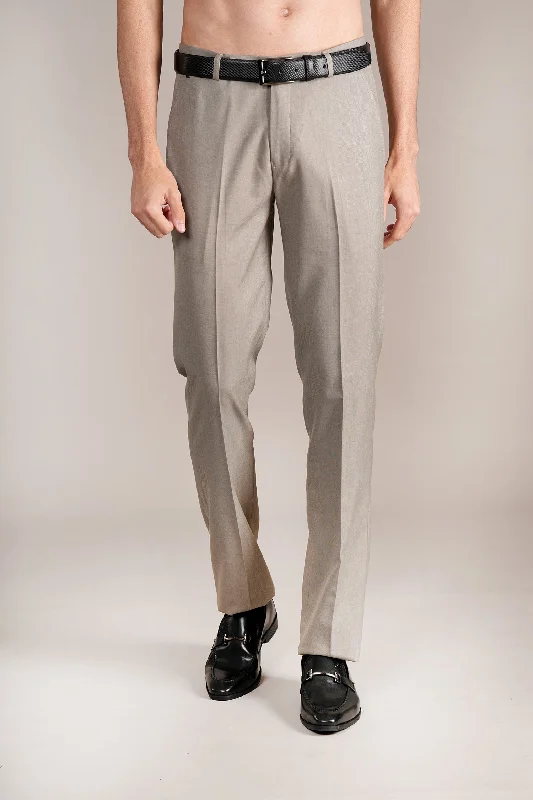 Men's Running Pants for ExerciseMen's Beige Self Design Non-Pleated Formal Trouser