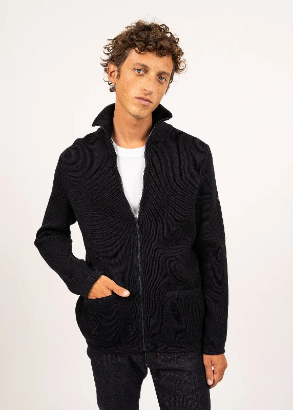 Men's Coats for SnowshoeingQuiberon zipped jacket - trucker-style neck, in wool (NAVY) Men's Coats for SnowshoeingQuiberon zipped jacket - trucker-style neck, in wool (NAVY)