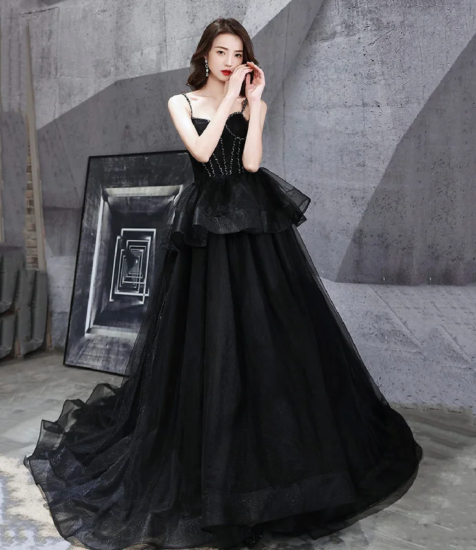 women's satin dressesBLACK TULLE LONG BALL GOWN DRESS BLACK EVENING DRESS    cg22508