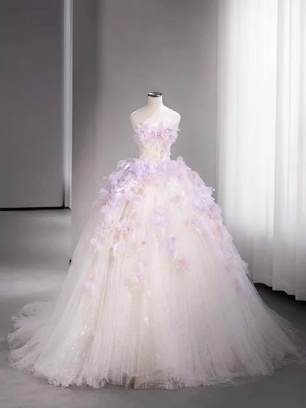 women's casual Friday dressesModest Ball Gown Sweetheart Tulle Long Flowers Sweet 16 Dresses C1785