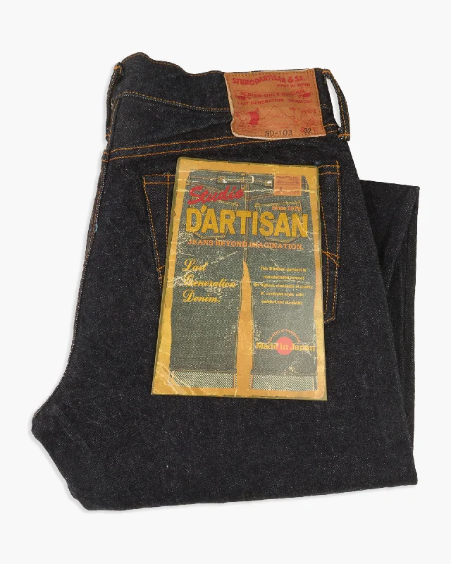 Modern Ripped and Distressed Men's JeansStudio D'Artisan SD-103 Slim Straight Mens Jeans - 15oz Indigo Selvedge / Onewash Modern Ripped and Distressed Men's JeansStudio D'Artisan SD-103 Slim Straight Mens Jeans - 15oz Indigo Selvedge / Onewash