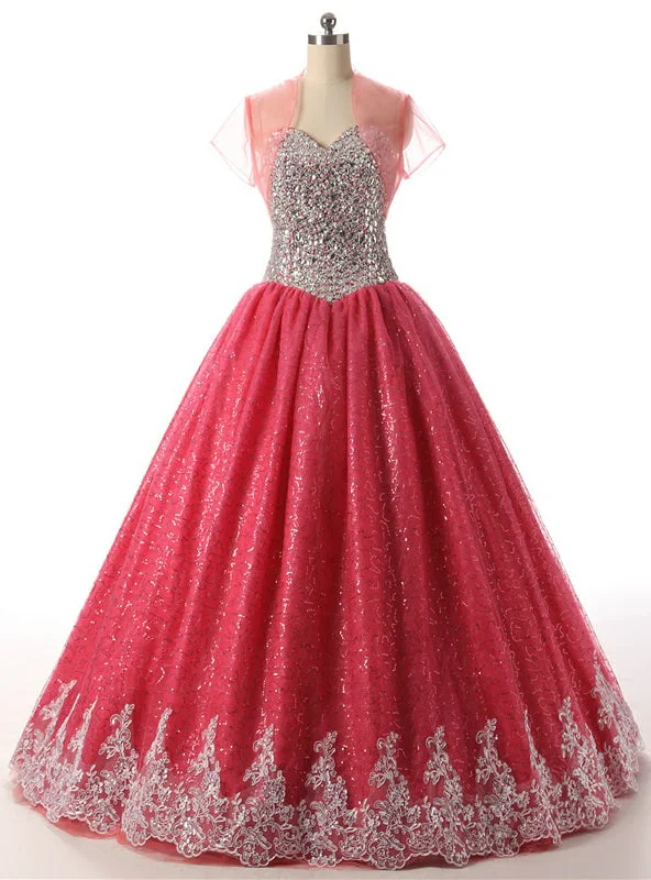 Velvet DressBall Gown Sequins Red Tulle Bling Bling Sweetheart Quinceanera Dresses