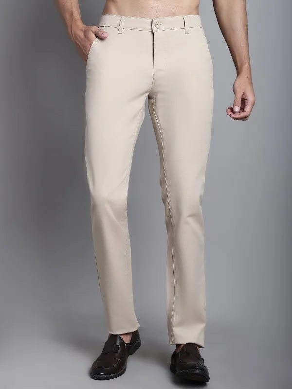 Men's Casual Pants for Everyday WearMen's Casual Flat front Beige  Trousers