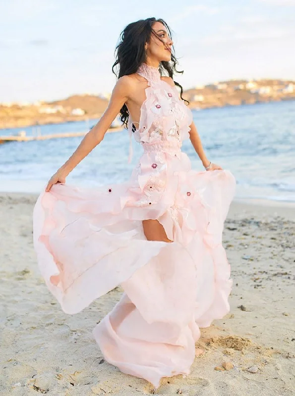 Backless DressPink Halter Appliques Beach Wedding Dress Backless Wedding Gown OW603 Backless DressPink Halter Appliques Beach Wedding Dress Backless Wedding Gown OW603