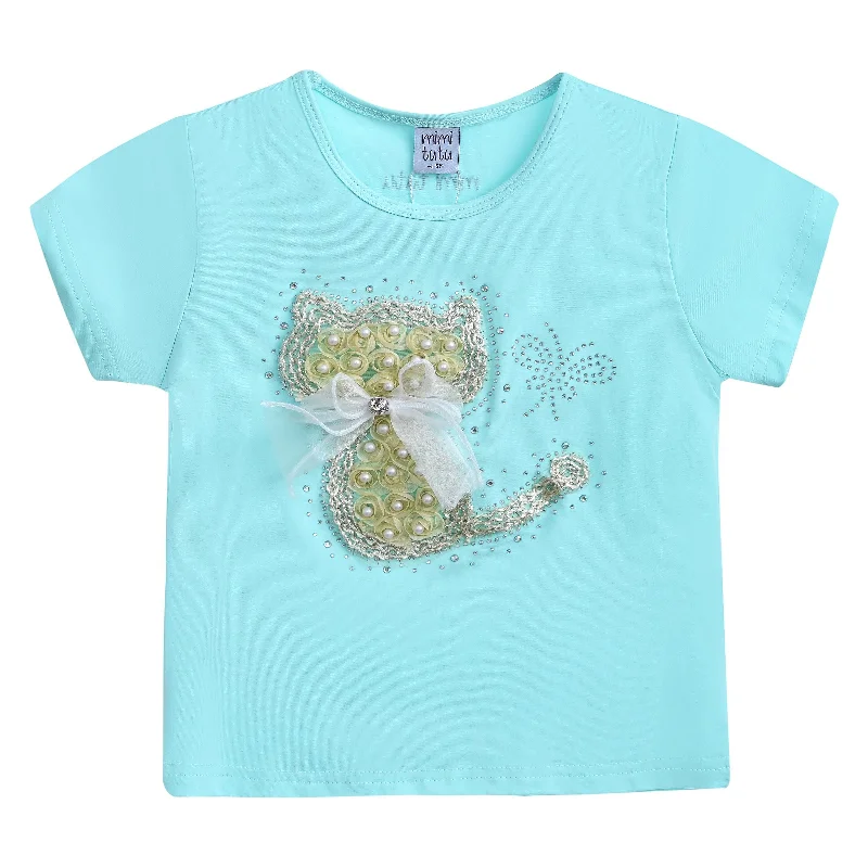 Essential Men's V-Neck SweatersBlue Cat Applique T-Shirt