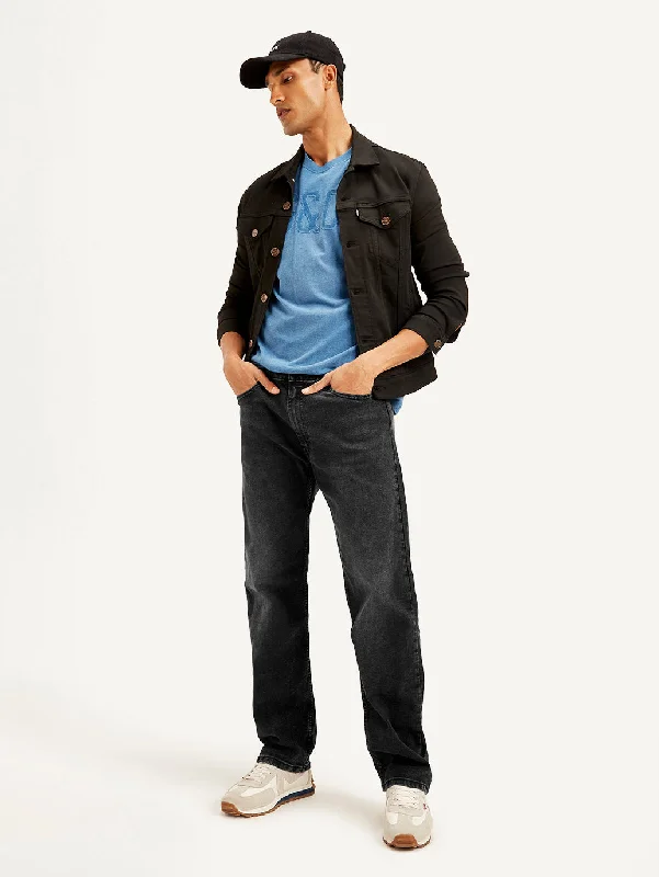 High-Quality Ripped Men's JeansMen's 555 Relaxed Straight Fit Black Jeans