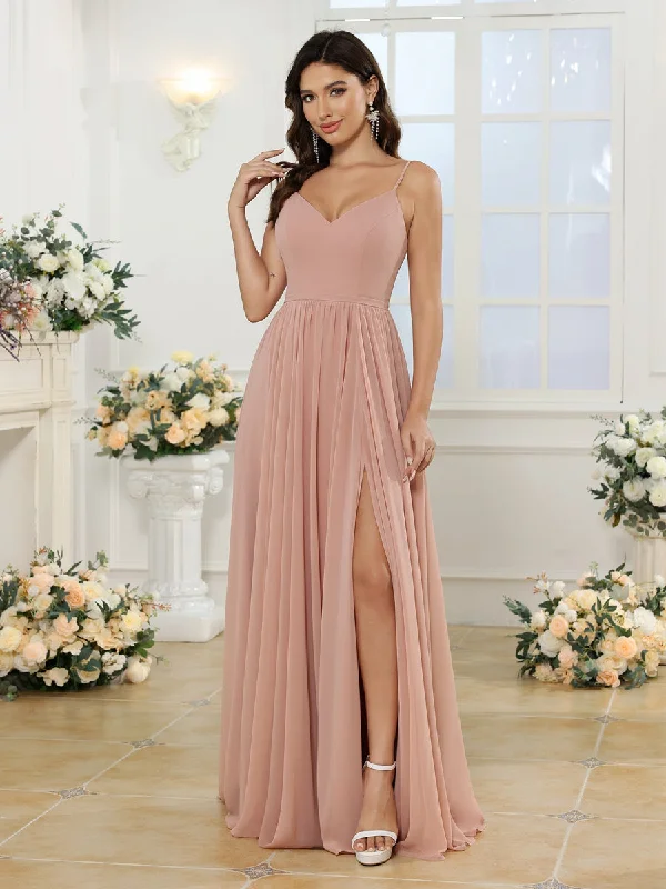 Skater DressA-Line/Princess Spaghetti Straps Long Wedding Party Dresses with Split Side Skater DressA-Line/Princess Spaghetti Straps Long Wedding Party Dresses with Split Side