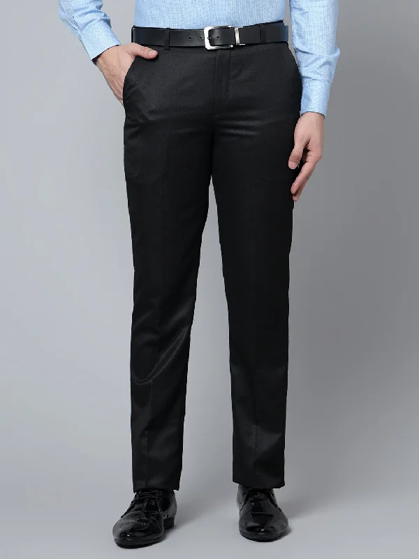 Men's Pants with Functional PocketsMen's Formal Flat front Black  Trousers