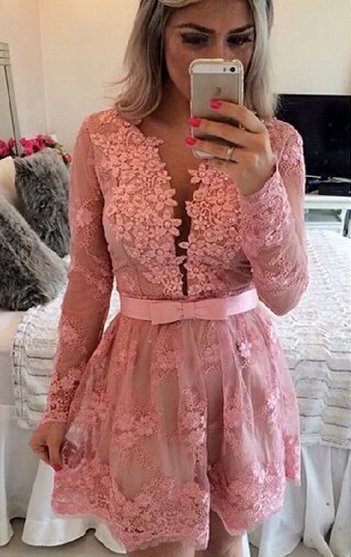 women's shift dressesLong Sleeves V Neck Lace Homecoming Dress Pink Formal Evening Gown cg22734 women's shift dressesLong Sleeves V Neck Lace Homecoming Dress Pink Formal Evening Gown cg22734