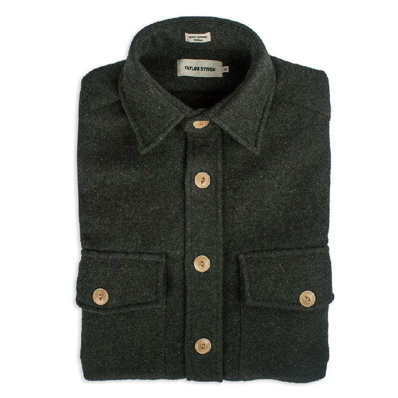 Men's Coats with Patchwork DesignsThe Maritime Shirt Jacket in Moss Donegal Wool