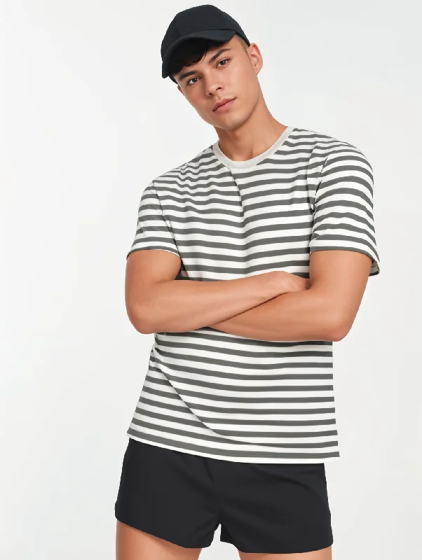 Men's Sweaters with Ribbed HemsMack Jonney Oversized | Loose Fit | Half Sleeves 100% Cotton Round Neck Striped T-Shirt for Men Men's Sweaters with Ribbed HemsMack Jonney Oversized | Loose Fit | Half Sleeves 100% Cotton Round Neck Striped T-Shirt for Men
