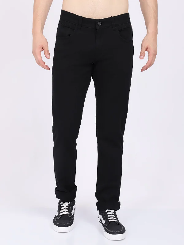 Men's Pants with Deep PocketsMen's Casual Flat front Black  Trousers