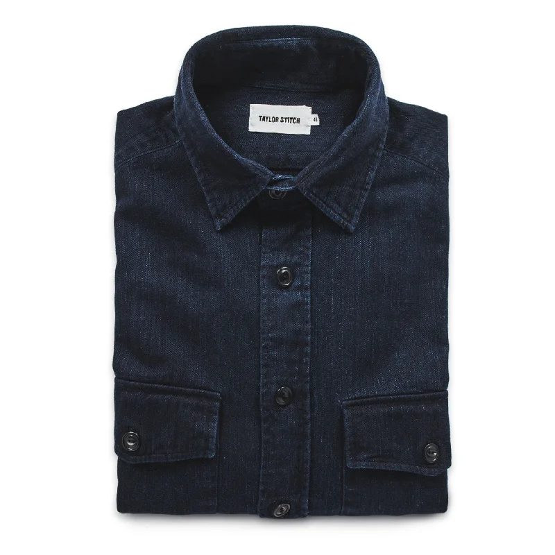 Cool Men's Pea CoatsThe Maritime Shirt Jacket in Sea Washed Indigo