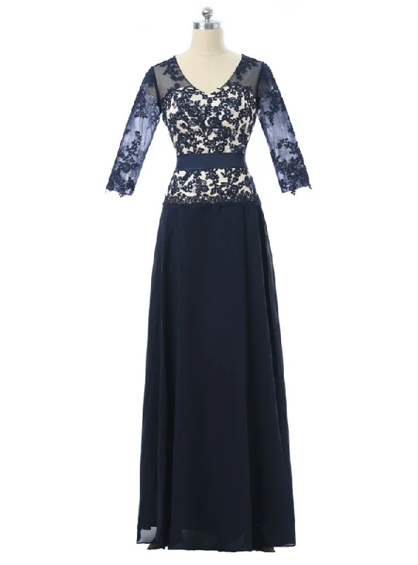 Cocktail DressA-line V-neck Half Sleeves Navy Blue Mother Of The Bride Dresses