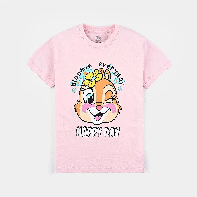 Men's Shirts with Double-Breasted DesignsGirls Cotton jersey T-Shirt H/S Happy Day-B.Pink