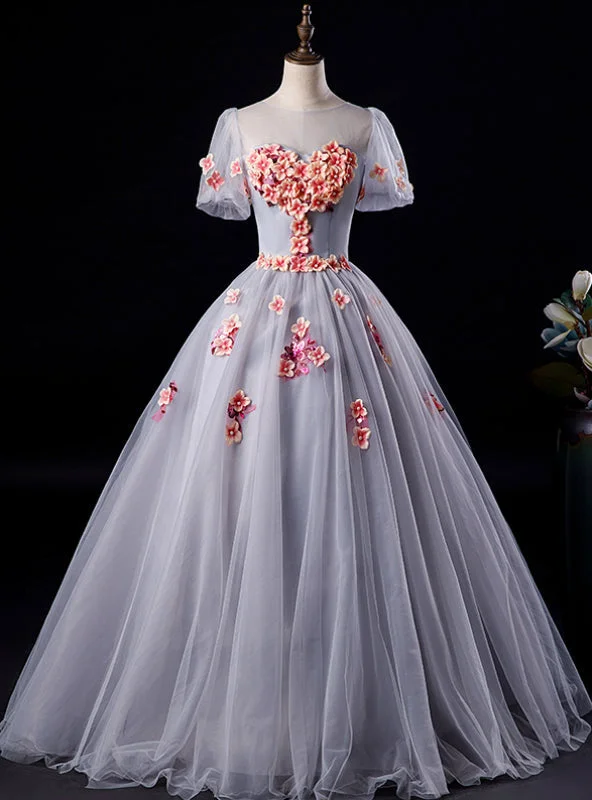 Long-Sleeve DressAvailable In Sizes 0-24 Gray Ball Gown Tulle Appliques Short Sleeve Quinceanera Dress Long-Sleeve DressAvailable In Sizes 0-24 Gray Ball Gown Tulle Appliques Short Sleeve Quinceanera Dress