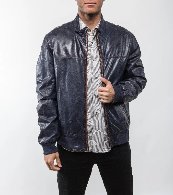 Men's Coats with Wind-Resistant FabricRene Blue Leather Jacket