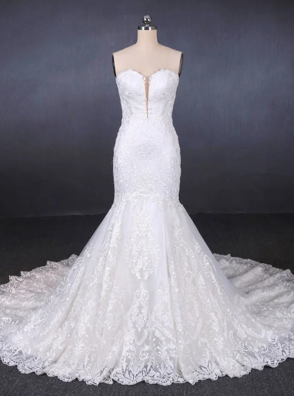 Tulle DressSweetheart Neckline Mermaid Lace Wedding Dresses With Applique OW576