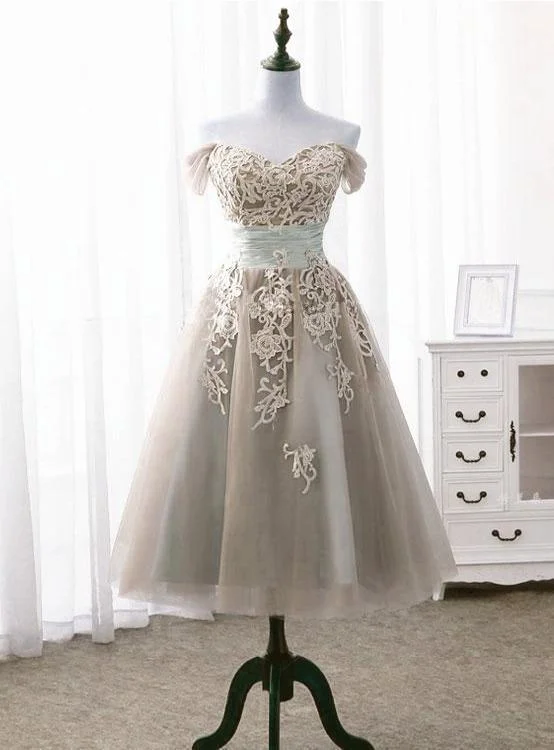 women's machine-washable dressesLight Champagne Vintage Style Tea Length Off Shoulder Party Dress, Bridesmaid Dress Homecoming Dress cg13899 women's machine-washable dressesLight Champagne Vintage Style Tea Length Off Shoulder Party Dress, Bridesmaid Dress Homecoming Dress cg13899