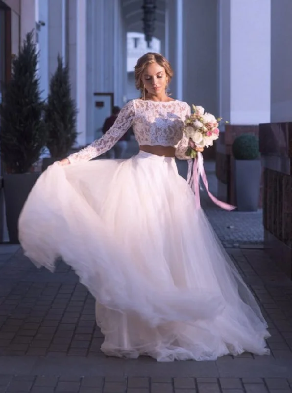 women's custom dressesTulle Boho Wedding Dresses Two Piece Lace Long Sleeves Bridal Gown OW668 women's custom dressesTulle Boho Wedding Dresses Two Piece Lace Long Sleeves Bridal Gown OW668