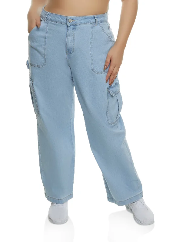 Men's Jeans in Unique PatternsPlus Size WAX Straight Wide Leg Cargo Jeans