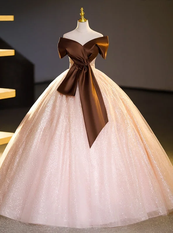 Pastel DressBall Gown Tulle Sequins Off the Shoulder Quinceanera Dress