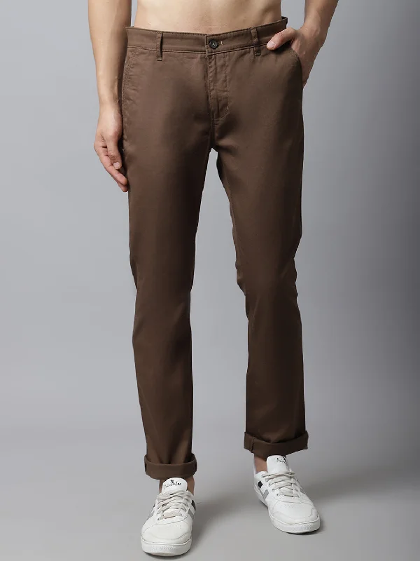 Men's Pants with Belt LoopsMen's Casual Flat front Dark Brown  Trousers