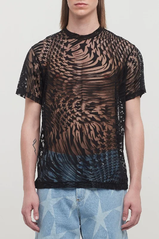 Men's Pants with Appliqué DetailsMugler Jersey Devore Star Flow Tee Shirt in Black