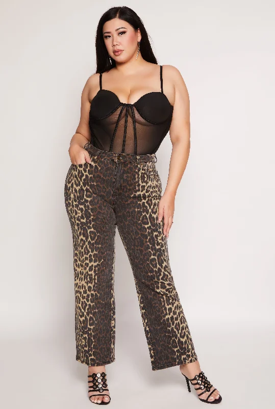 Hipster Men's JeansPlus Size Leopard Print Two Tone Jeans