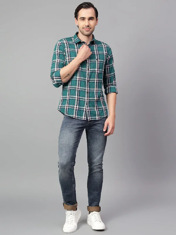 Men's Tennis Shirts for Court ComfortMen's Green Checked Full Sleeve Casual Shirt