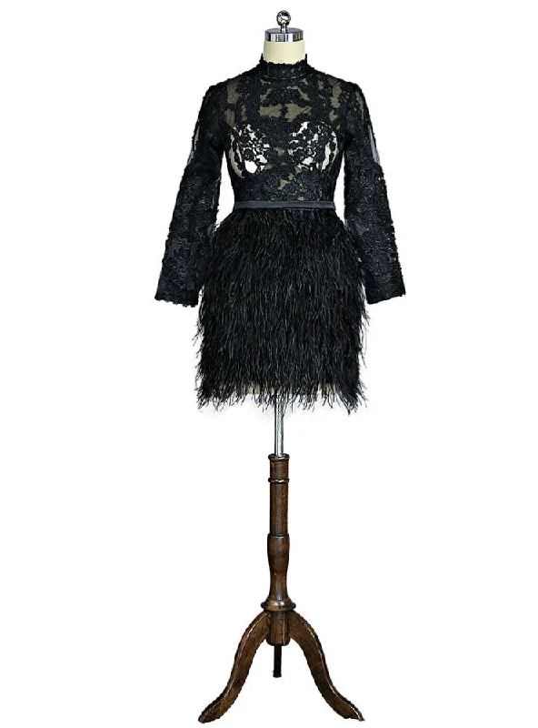 Vintage DressBlack Formal Celebrity Dresses Sheath Long Sleeves