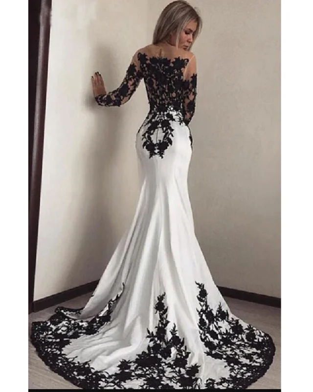 Jersey DressBlack and White Mermaid EveningWedding Party Dress Long Sleeve Formal Women Outfit PL0922 Jersey DressBlack and White Mermaid EveningWedding Party Dress Long Sleeve Formal Women Outfit PL0922