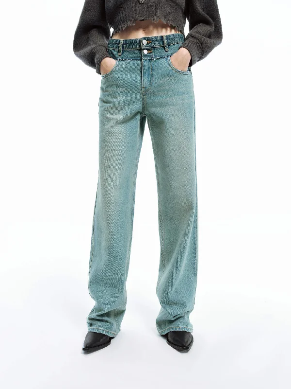 Men's Jeans with Stretch FabricFrayed Seam Straight Jeans
