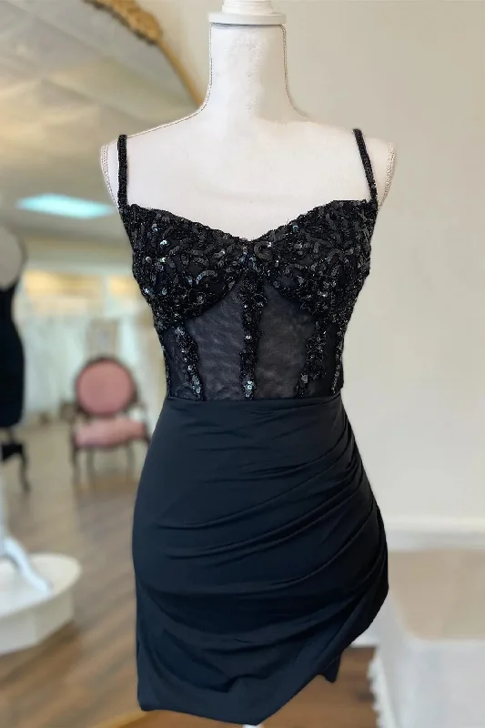 Peplum Hem DressSparkly Black Corset Sequin Tight Homecoming Dress