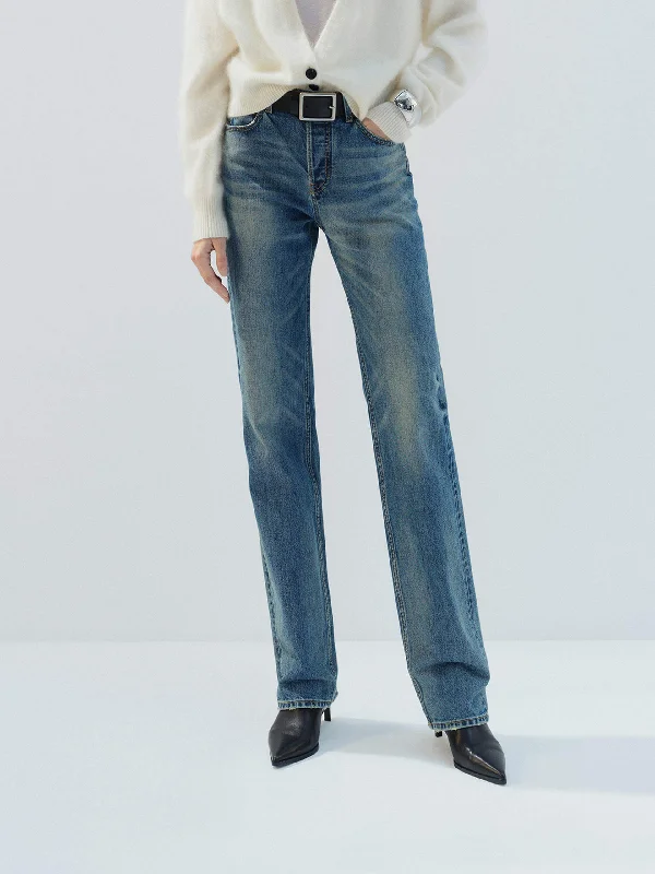 Light Blue Denim Men's JeansHigh Rise Full Length Jeans