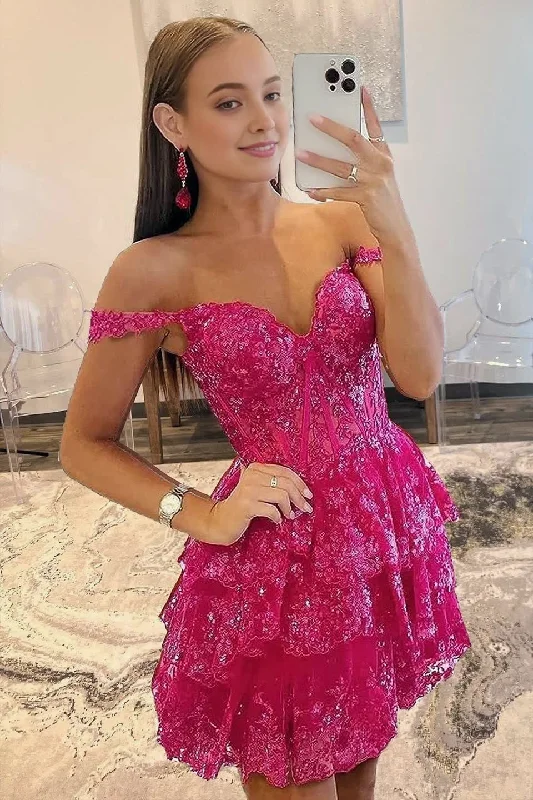 Beaded DressShort A-Line Sweetheart Tiered Homecoming Dress