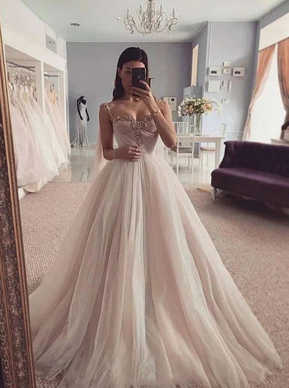 Metallic DressCustom Made Spaghetti-straps Tulle Sweetheart Wedding Dresses OW615