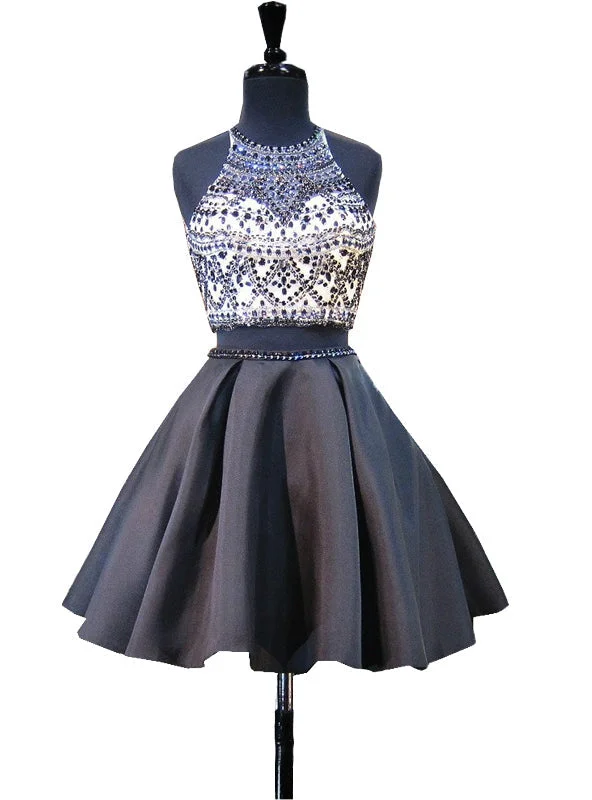 Plus-Size DressScoop Neckline Beaded Backless Black Short Homecoming Dress