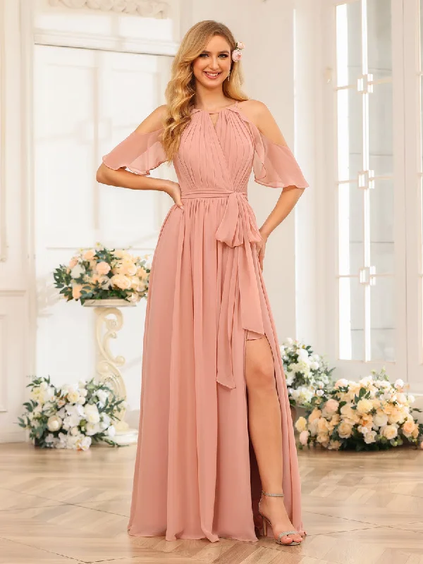 women's eco-friendly dressesA-Line/Princess Halter Long Wedding Party Dresses with Split Side & Sash women's eco-friendly dressesA-Line/Princess Halter Long Wedding Party Dresses with Split Side & Sash