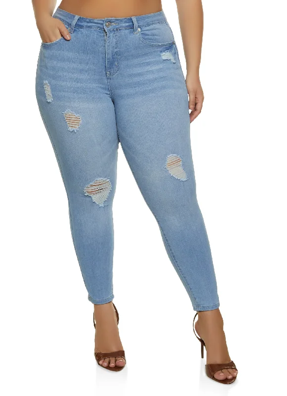 New Arrival Men's JeansPlus Size WAX Distressed Stretch Skinny Jeans