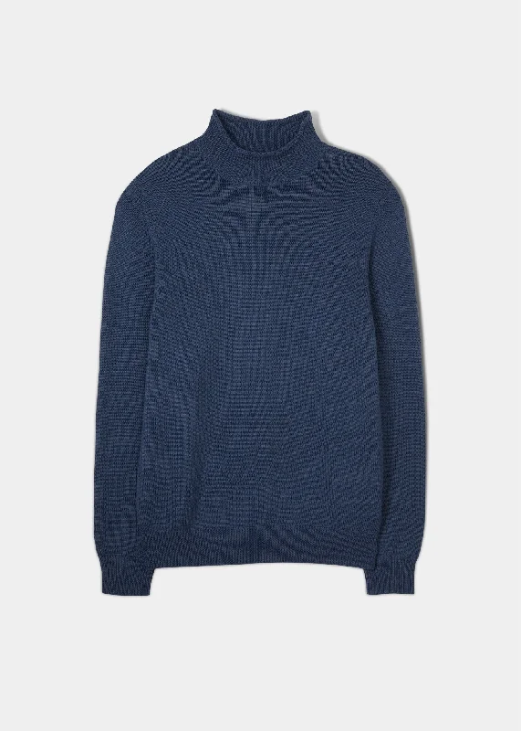 Men's Pants with Logo EmbossmentsFordwich Rolled Collar Jumper In Indigo - Regular Fit Men's Pants with Logo EmbossmentsFordwich Rolled Collar Jumper In Indigo - Regular Fit
