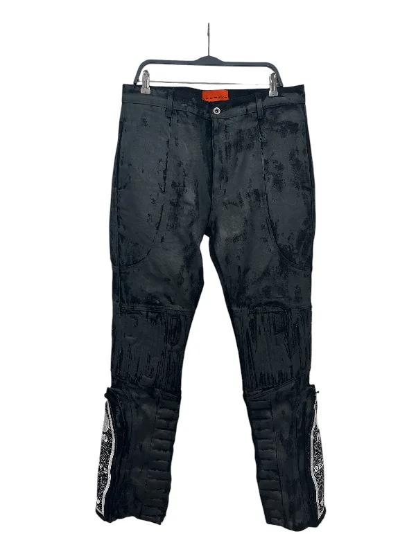 Modern Ripped and Distressed Men's JeansWHO DECIDES WAR/Pants/36/Denim/BLK/All Over Print/