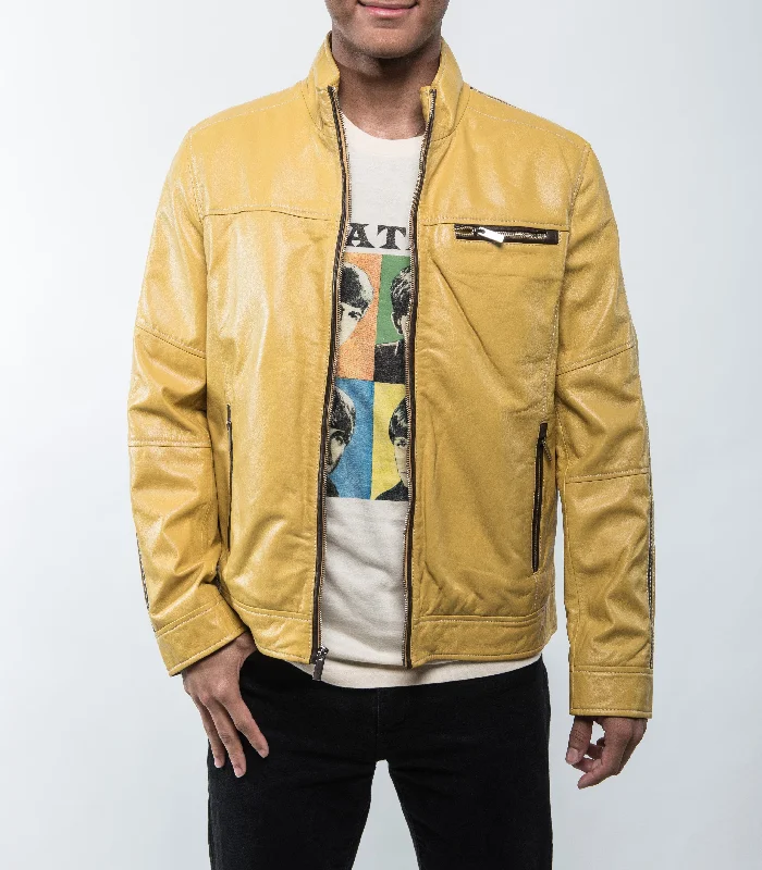Versatile Men's Pea CoatsLaredo Lambskin Yellow Jacket