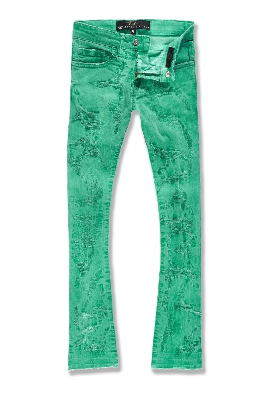 Cool Distressed Men's JeansKids Stacked Santorini Denim (Mint)